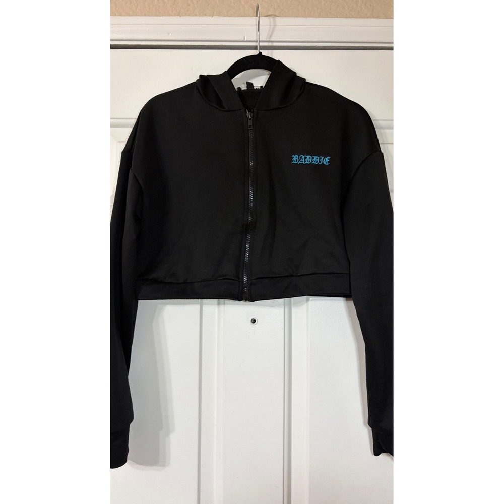 Fashion Nova | Baddie Cropped Zip Up Hoodie | S || Black|